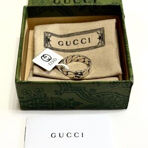 Gucci Silver Chain Ring Interlocking G Unisex Size 10